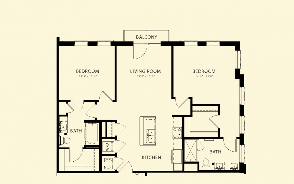 Floor plan for 2 beds, 2 baths, 1132 sqft